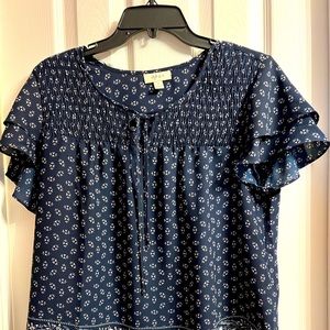 Beautiful Ruffled Sleeve Top, Size M, Color Blue, 100 % Polyester.